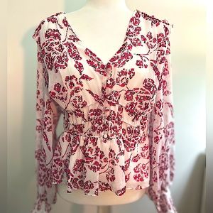 White House Black Market Floral-Print Fitted-Waist Blouse size Medium